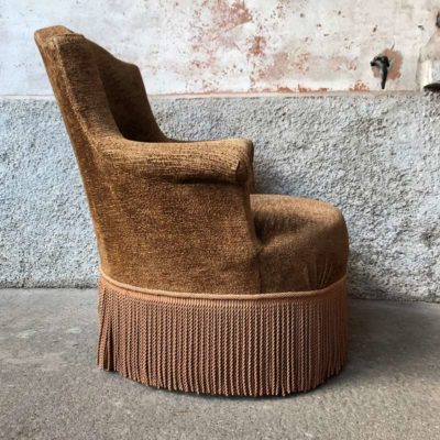 Fauteuil Crapaud vintage velours marron